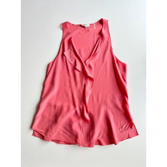 REBECCA TAYLOR Coral Pink Silk Crepe Cascade Ruffle V-Neck Blouse Top, Size 6 - Picture 5 of 12